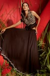 Buy_Shreeka_Black Double Georgette Embroidered Floral V-neck Sequin Crop Top With Skirt _Online_at_Aza_Fashions