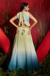 Shop_Shreeka_Blue Georgette, Linen Sequins, Embroidery V-neck Floral Crop Top With Skirt _at_Aza_Fashions