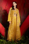 Buy_Shreeka_Yellow Silk Crepe Embroidered Floral Jacket Sequin Embellished Palazzo Set _at_Aza_Fashions