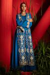 Buy_Shreeka_Blue Georgette, Crepe, Silk Sequins, Embroidery Geometric Jacket With Anarkali _Online_at_Aza_Fashions