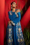 Shop_Shreeka_Blue Georgette, Crepe, Silk Sequins, Embroidery Geometric Jacket With Anarkali _Online_at_Aza_Fashions