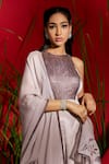 Buy_Shreeka_Grey Crinkled Satin Halter Pintucked Anarkali Churidar Set _Online_at_Aza_Fashions