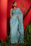 Shreeka_Blue Silk Satin Embroidered Cutdana Scoop Saree With Blouse _Online_at_Aza_Fashions