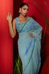 Shop_Shreeka_Blue Silk Satin Embroidered Cutdana Scoop Saree With Blouse _Online_at_Aza_Fashions