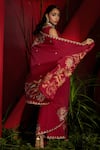 Shreeka_Red Silk Georgette Embroidered Cutdana Floral And Bird Motif Saree With Blouse _Online_at_Aza_Fashions