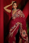 Shreeka_Red Silk Georgette Embroidered Cutdana Floral And Bird Motif Saree With Blouse _at_Aza_Fashions