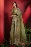 Buy_Shreeka_Green Silk Organza Embroidered Dabka Round And Zari Saree With Blouse _Online_at_Aza_Fashions