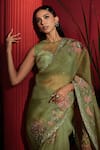 Shop_Shreeka_Green Silk Organza Embroidered Dabka Round And Zari Saree With Blouse _Online_at_Aza_Fashions