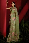 Shreeka_Green Silk Organza Embroidered Dabka Round And Zari Saree With Blouse _at_Aza_Fashions