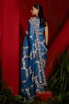 Shop_Shreeka_Blue Organza Silk Embroidered Halter Screen Print Saree With Blouse _at_Aza_Fashions