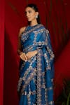 Buy_Shreeka_Blue Organza Silk Embroidered Halter Screen Print Saree With Blouse _Online_at_Aza_Fashions