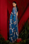 Shop_Shreeka_Blue Organza Silk Embroidered Halter Screen Print Saree With Blouse _Online_at_Aza_Fashions