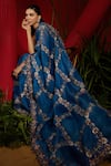 Shreeka_Blue Organza Silk Embroidered Halter Screen Print Saree With Blouse _at_Aza_Fashions