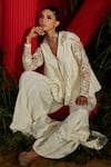 Shreeka_Ivory Habutai Silk Embroidered Pearl Sweetheart Pleated Jacket Sharara Set _at_Aza_Fashions