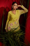 Shreeka_Green Double Georgette Embroidered Floral V Neck Kurta Sharara Set _at_Aza_Fashions