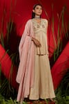 Buy_Shreeka_Beige Georgette, Viscose, Tissue, Organza Floral Peplum Kurta Sharara Set _at_Aza_Fashions