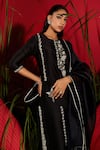 Shop_Shreeka_Black Silk, Organza, Chanderi Embroidery, Zari, Padma Kurti Palazzo Pant Set _Online_at_Aza_Fashions