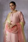 Buy_Shreeka_Pink Silk Organza, Silk, Chanderi Pearls, Lotus Pond Kurta Palazzo Pant Set _Online_at_Aza_Fashions