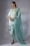 Buy_Shreeka_Blue , Satin, Rafflesia Embroidered Kurta Pant Set _at_Aza_Fashions
