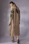 Shop_Shreeka_Beige Silk, Linen, Satin Embroidery Round Neck Blossom Kurta With Pant _at_Aza_Fashions