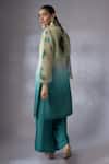 Shop_Shreeka_Blue Silk Organza, Viscose, Georgette Beads, Padma Blossom Jacket Kurta Set _at_Aza_Fashions