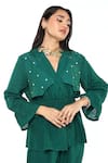 Buy_Komal Shah_Green Chanderi Embellished Floral Sequin Work Notched Trench Jacket And Pant Set _Online_at_Aza_Fashions