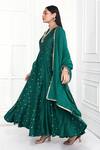 Komal Shah_Green Chanderi Embroidered Floral Sequin Round Neck Anarkali With Dupatta _Online_at_Aza_Fashions