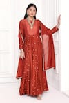 Buy_Komal Shah_Red Chanderi Embroidered Floral Sequin Round Neck Work Anarkali With Dupatta _at_Aza_Fashions