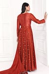 Shop_Komal Shah_Red Chanderi Embroidered Floral Sequin Round Neck Work Anarkali With Dupatta _at_Aza_Fashions