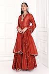 Komal Shah_Red Chanderi Embroidered Floral Sequin Round Neck Work Anarkali With Dupatta _Online_at_Aza_Fashions