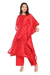 Buy_Komal Shah_Red Chanderi Embroidery Round Neck Hand Kaftan With Pant _at_Aza_Fashions