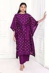 Buy_Komal Shah_Purple Chanderi Embroidery Round Neck Flower Hand Kaftan With Pant _at_Aza_Fashions