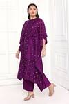 Komal Shah_Purple Chanderi Embroidery Round Neck Flower Hand Kaftan With Pant _Online_at_Aza_Fashions