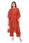 Buy_Komal Shah_Orange Kaftan And Pant Chanderi Hand Embroidery Floral Round Neck Floret With _at_Aza_Fashions