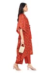 Komal Shah_Orange Kaftan And Pant Chanderi Hand Embroidery Floral Round Neck Floret With _Online_at_Aza_Fashions