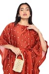 Buy_Komal Shah_Orange Kaftan And Pant Chanderi Hand Embroidery Floral Round Neck Floret With _Online_at_Aza_Fashions