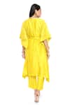 Shop_Komal Shah_Yellow Chanderi Embroidery Round Neck Floral Hand Kaftan And Pant Set _at_Aza_Fashions