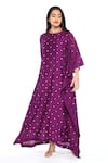 Shop_Komal Shah_Purple Chanderi Embroidery Round Neck Floral Hand Kaftan _at_Aza_Fashions