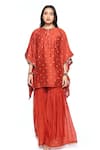 Buy_Komal Shah_Orange Chanderi Embroidery Round Neck Flower Hand Kaftan With Gharara _at_Aza_Fashions