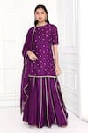 Buy_Komal Shah_Purple Kurta And Palazzo Chanderi Hand Embroidery Floral Round Neck Set _at_Aza_Fashions