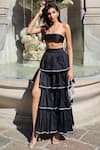Buy_THE IASO_Black Paper Poplin Lining Voile Ryo Tiered Skirt Set _at_Aza_Fashions