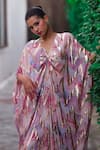 Akanksha Mago_Multi Color Georgette Printed Chevron V-neck Abstract Kaftan _Online_at_Aza_Fashions