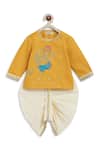 Shop_Tiber Taber_Yellow Cotton Lace, Embroidery Ganesha Kurta And Dhoti Pant Set _Online_at_Aza_Fashions