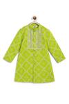 Tiber Taber_Green Cotton Gota Patti, Embroidery Bandhani Print Kurta And Pant Set _at_Aza_Fashions