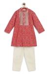 Shop_Tiber Taber_Red Cotton Gota Patti, Embroidery Bandhani Print Kurta Set _Online_at_Aza_Fashions