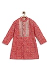 Tiber Taber_Red Cotton Gota Patti, Embroidery Bandhani Print Kurta Set _at_Aza_Fashions