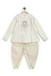 Shop_Tiber Taber_Cream Cotton Gota Patti, Embroidery, Lace Lakshmi Kurta And Dhoti Pant Set _Online_at_Aza_Fashions
