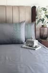 Shop_Sadyaska_Grey Cotton Rich Embroidered Bedsheet With Chevron Pattern Pillow Covers _at_Aza_Fashions