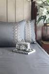 Shop_Sadyaska_Grey Cotton Rich Embroidered Bedsheet And Diandra Pattern Pillow Covers Set _at_Aza_Fashions