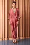 Buy_Rishi and Vibhuti_Pink Crepe Embroidered Sequin V Neck Elsie Neckline Kaftan _at_Aza_Fashions